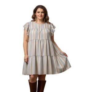 Perch by Blu Pepper Striped Ruffle Sleeve Lined Dress Size 2XL